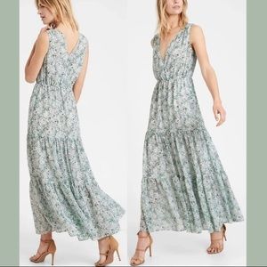 Banana Republic Women’s Green Floral Sleeveless V-Neck Fit & Flare Maxi Dress PS